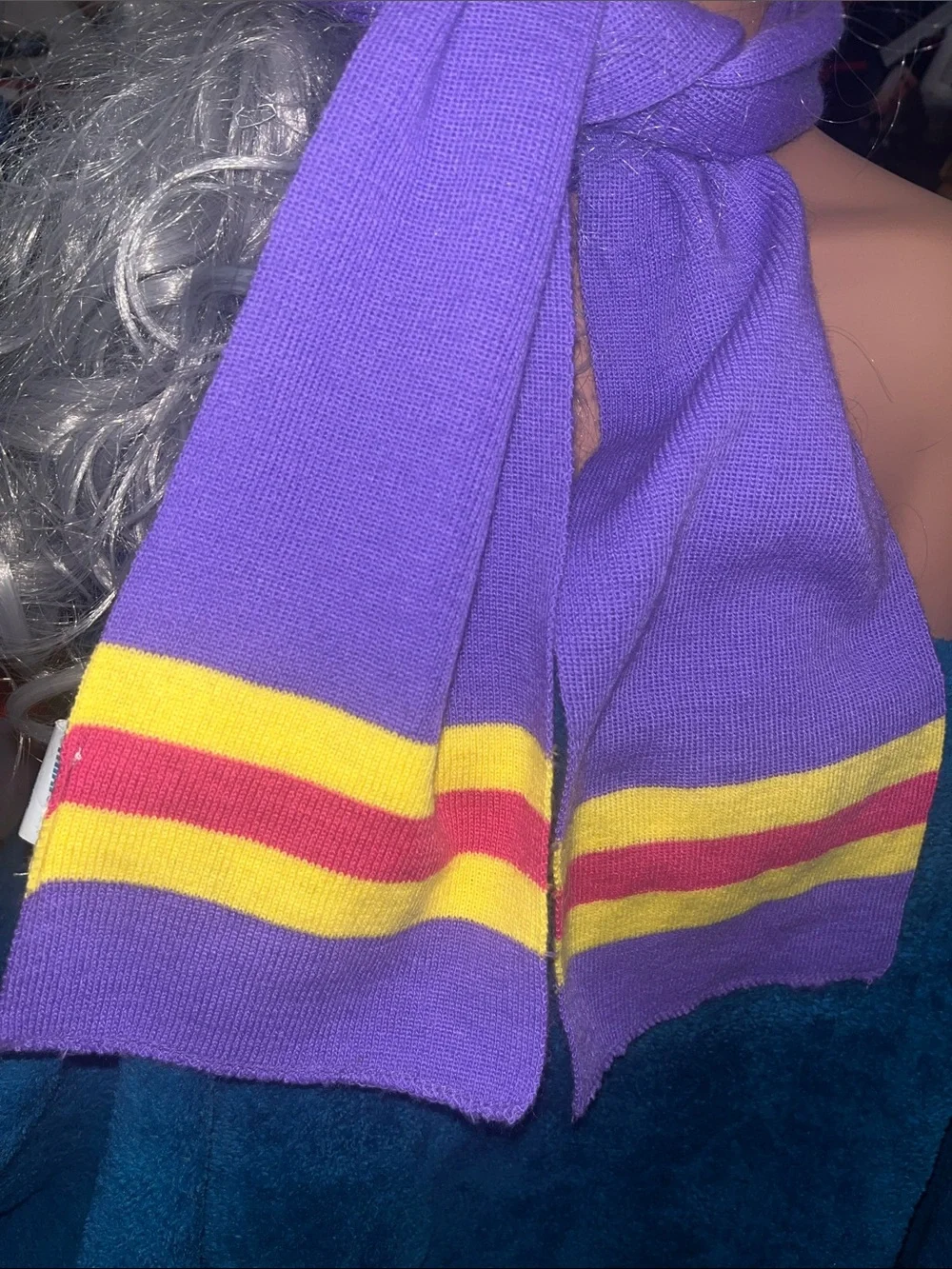 Purple Knit Scarf with Yellow and Red Stripe Accents Minions S24